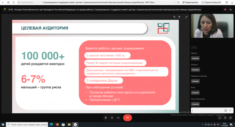 Проект "Федеральный лекторий" «Сопровождение и поддержка семей с детьми с перинатальной патологией в Центрах ранней помощи города Москвы»